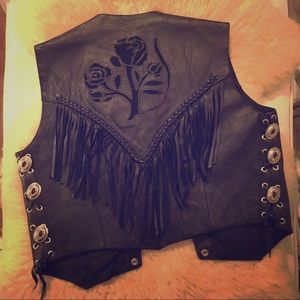 Vintage 80s biker mama fringe leather vest.